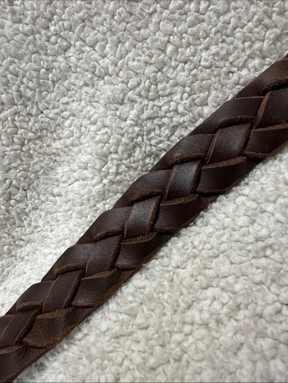 Thick Rustic Braided Full Grain Brown Leather Belt, Brass Buckle, Size 38